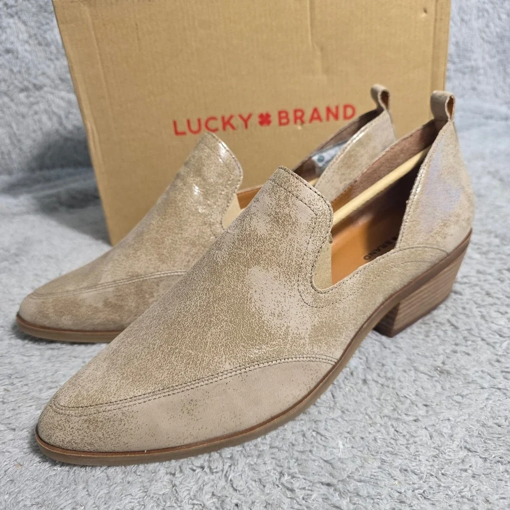 Lucky Brand Women Suede Distressed Cutout Western Shooties Loafer Shoes 12M NEW
